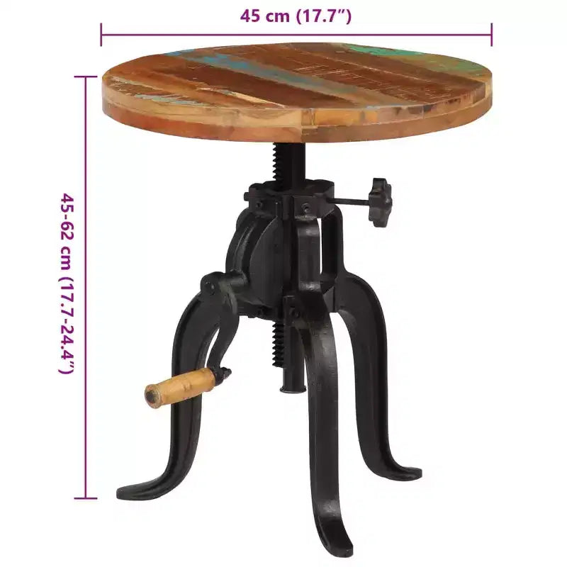 Side Table Varies Solid reclaimed wood, powder-coated cast iron