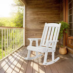 VINGLI Heavy Duty 600 LBS Outdoor Wooden Rocking Chair with Higher Backrest,Patio Rocking Chair with Ergonomic Design, White