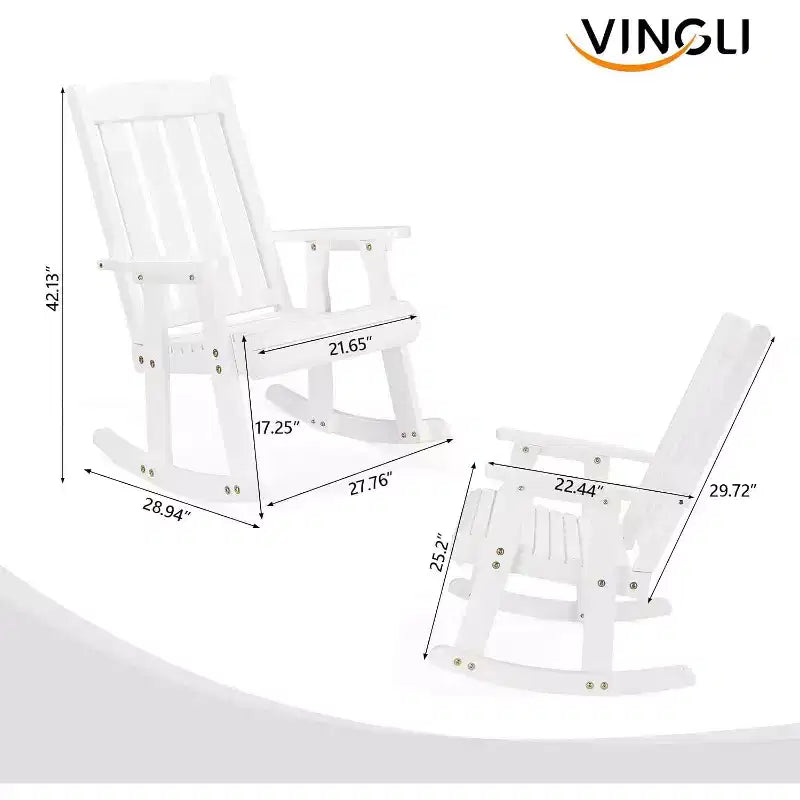 VINGLI Heavy Duty 600 LBS Outdoor Wooden Rocking Chair with Higher Backrest,Patio Rocking Chair with Ergonomic Design, White