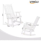 VINGLI Heavy Duty 600 LBS Outdoor Wooden Rocking Chair with Higher Backrest,Patio Rocking Chair with Ergonomic Design, White