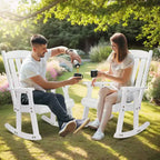 VINGLI Heavy Duty 600 LBS Outdoor Wooden Rocking Chair with Higher Backrest,Patio Rocking Chair with Ergonomic Design, White