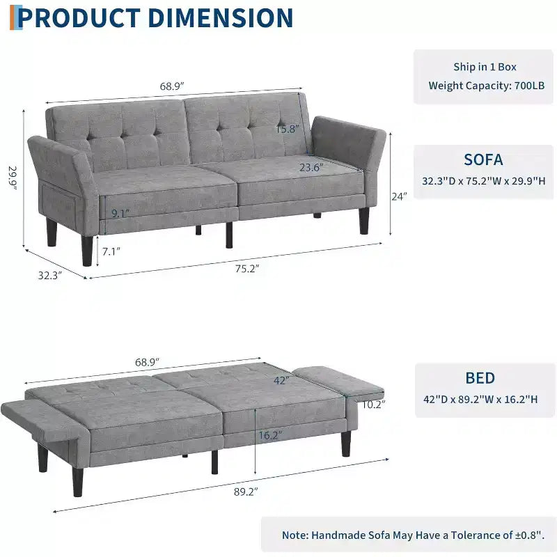 Divano letto convertibile 89, divano letto moderno in ciniglia, divano letto futon con schienale e braccioli regolabili, divano letto a due posti per soggiorno