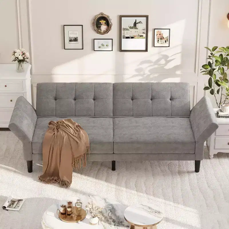 Divano letto convertibile 89, divano letto moderno in ciniglia, divano letto futon con schienale e braccioli regolabili, divano letto a due posti per soggiorno