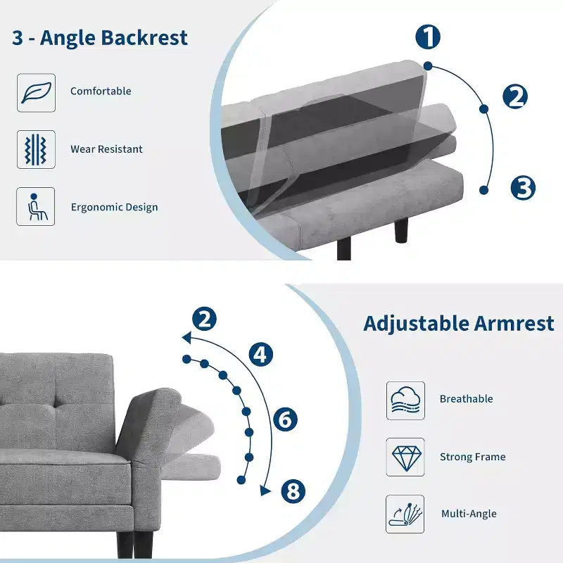 Divano letto convertibile 89, divano letto moderno in ciniglia, divano letto futon con schienale e braccioli regolabili, divano letto a due posti per soggiorno