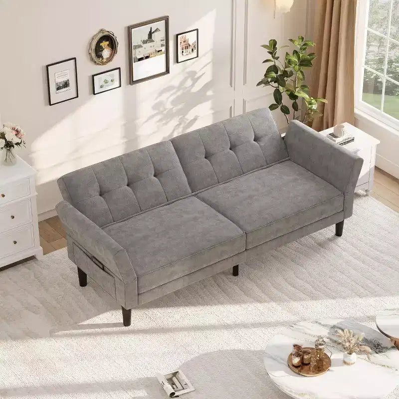 Divano letto convertibile 89, divano letto moderno in ciniglia, divano letto futon con schienale e braccioli regolabili, divano letto a due posti per soggiorno
