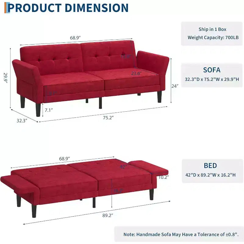 Divano letto convertibile 89, divano letto moderno in ciniglia, divano letto futon con schienale e braccioli regolabili, divano letto a due posti per soggiorno