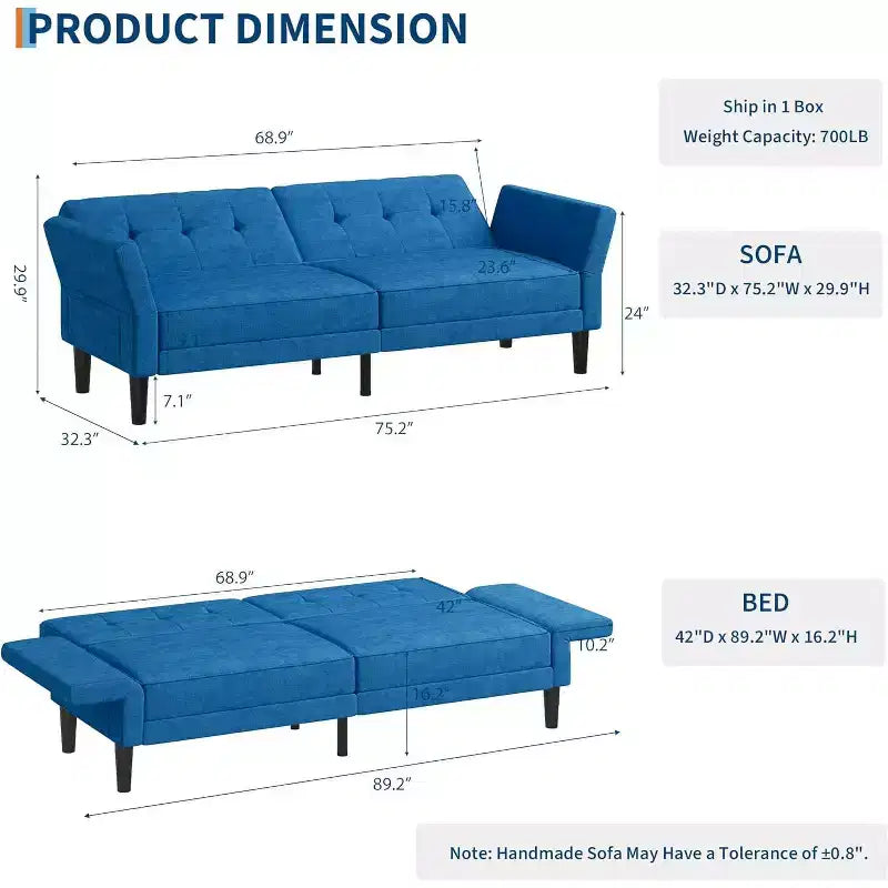 Divano letto convertibile 89, divano letto moderno in ciniglia, divano letto futon con schienale e braccioli regolabili, divano letto a due posti per soggiorno
