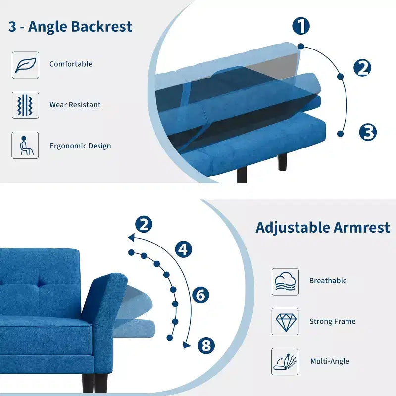 Divano letto convertibile 89, divano letto moderno in ciniglia, divano letto futon con schienale e braccioli regolabili, divano letto a due posti per soggiorno
