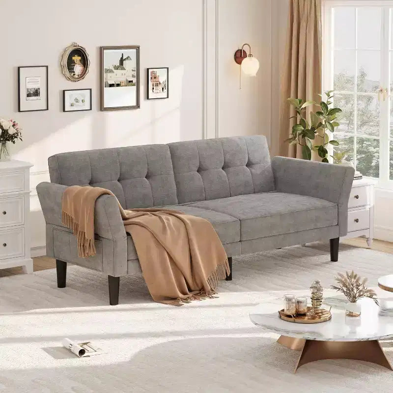 89 Convertible Sleeper Sofa, Modern Chenille Sleeper Sofa, Futon Sofa Bed with Adjustable Backrest & Armrest, Loveseat Sleeper for Living Room