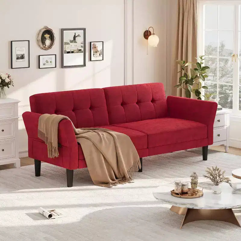 89 Convertible Sleeper Sofa, Modern Chenille Sleeper Sofa, Futon Sofa Bed with Adjustable Backrest & Armrest, Loveseat Sleeper for Living Room