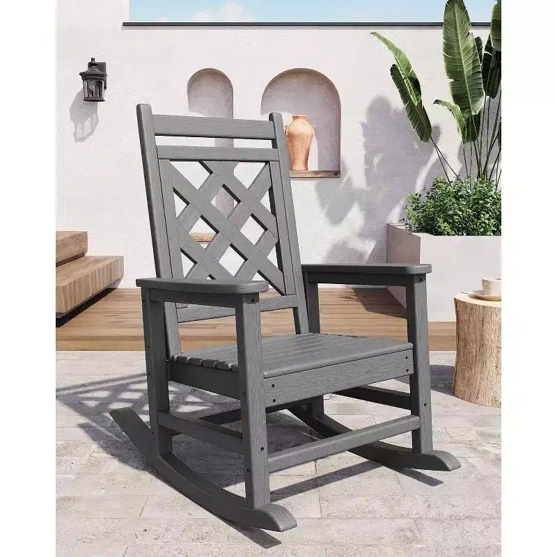 Sedia a Dondolo 4 Pezzi, Dondolo da Giardino con Effetto Legno e Portata di 172 kg