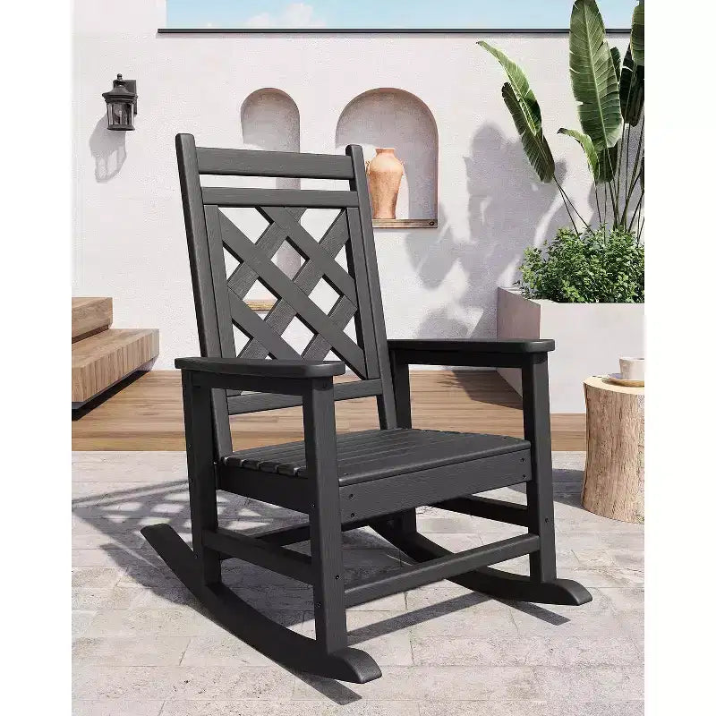 Sedia a Dondolo 4 Pezzi, Dondolo da Giardino con Effetto Legno e Portata di 172 kg
