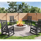 4 Pack Rocking Chair , Patio Rocking Chair Porch Rocker with Wood Texture & 380 LBS Support