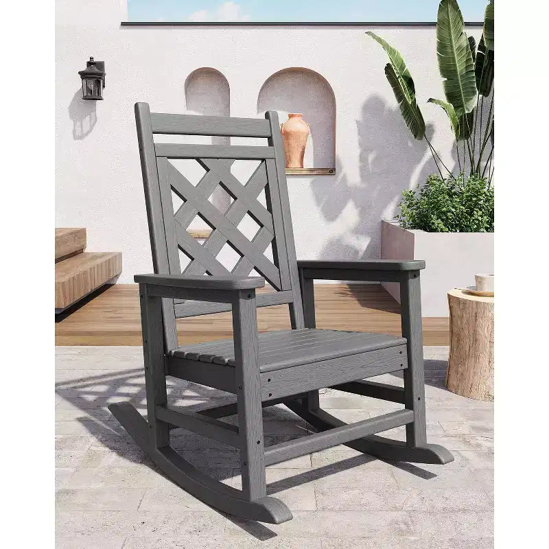 Outdoor Rocking Chair, All Weather HDPE Plastic Patio Rocker Chair with Wide Armrests, Classic Fire Pit Chair