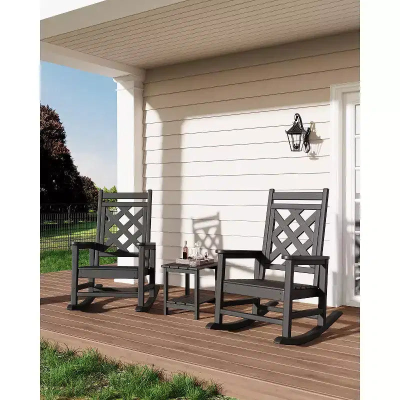 Outdoor Rocking Chair, All Weather HDPE Plastic Patio Rocker Chair with Wide Armrests, Classic Fire Pit Chair