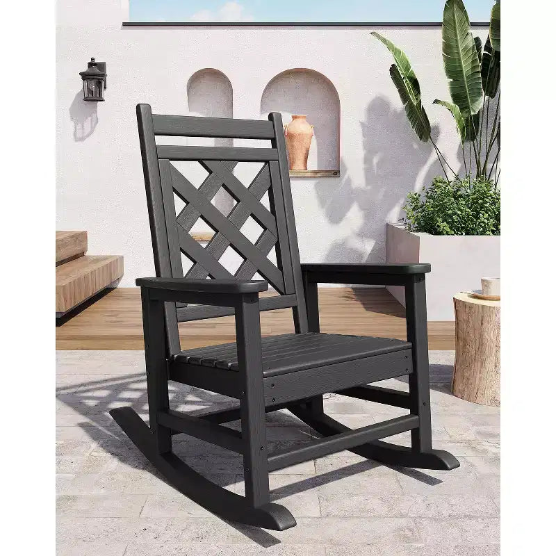 Outdoor Rocking Chair, All Weather HDPE Plastic Patio Rocker Chair with Wide Armrests, Classic Fire Pit Chair