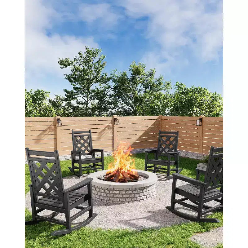 Outdoor Rocking Chair, All Weather HDPE Plastic Patio Rocker Chair with Wide Armrests, Classic Fire Pit Chair