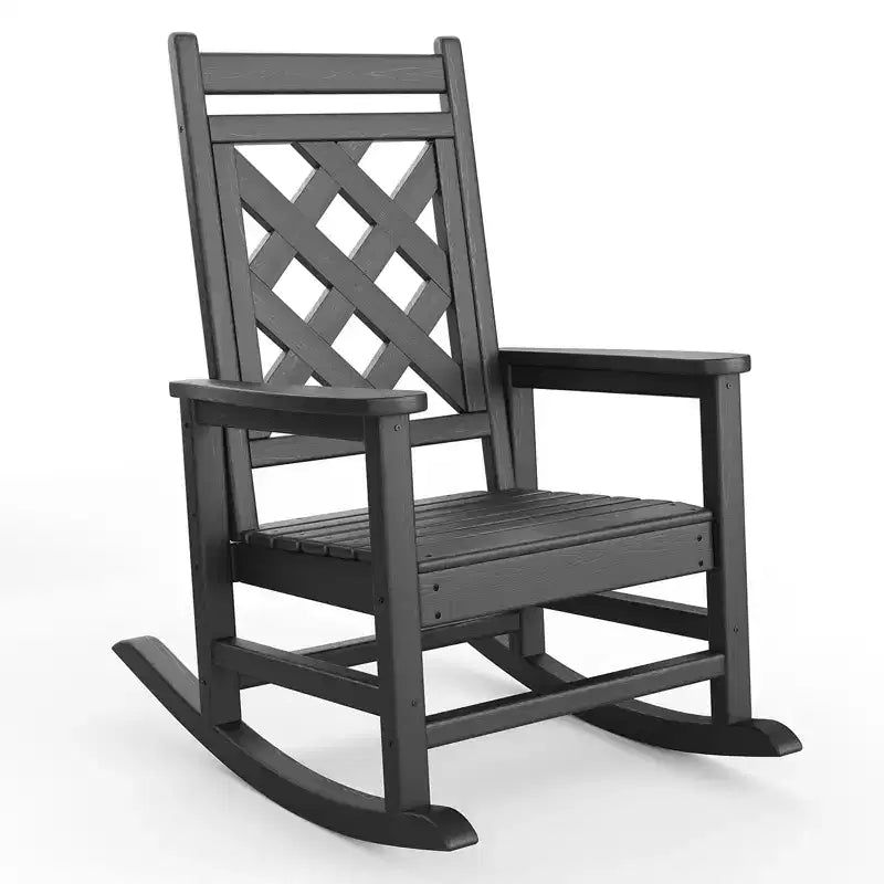 Outdoor Rocking Chair, All Weather HDPE Plastic Patio Rocker Chair with Wide Armrests, Classic Fire Pit Chair