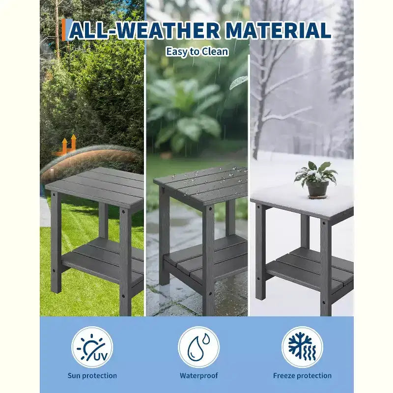2 Pack Rocking Chair with Side Table, HDPE Weather Resistant Patio Rocking Chair Porch Rocker with Wood Texture