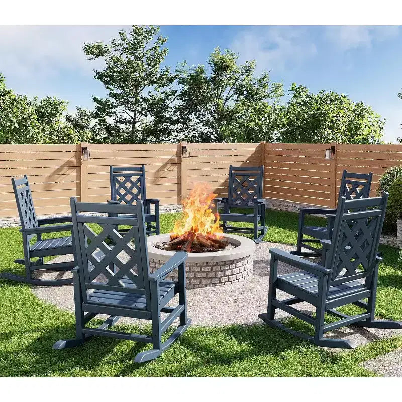 Sedia a Dondolo da 6 Pezzi, Dondolo da Portico con Texture in Legno e Supporto da 380 libbre