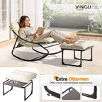 VINGLI Outdoor Rocking Chair with Ottoman, Comfortable Cushioned Lounge Chair for Indoor & Outdoor, Supports 400 LBS, White