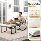 VINGLI Outdoor Rocking Chair with Ottoman, Comfortable Cushioned Lounge Chair for Indoor & Outdoor, Supports 400 LBS, White