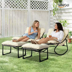VINGLI Outdoor Rocking Chair with Ottoman, Comfortable Cushioned Lounge Chair for Indoor & Outdoor, Supports 400 LBS, White