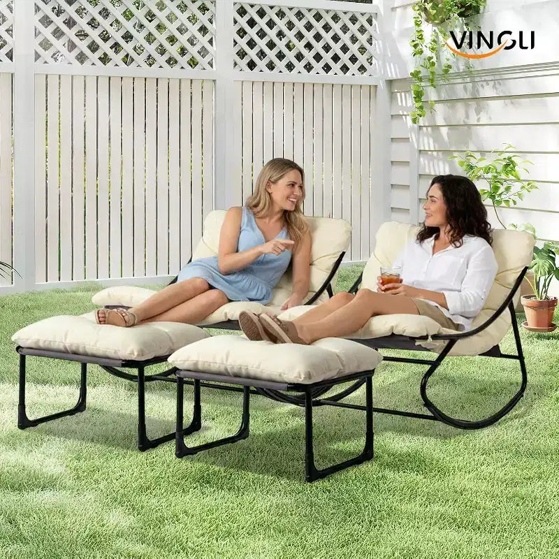 VINGLI Outdoor Rocking Chair with Ottoman, Comfortable Cushioned Lounge Chair for Indoor & Outdoor, Supports 400 LBS, White