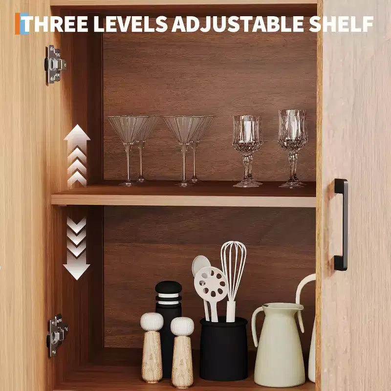 71 Tall Arched Bookcase Cabinet, Mid-Century Modern Wooden Storage Bookshelf with Adjustable Open Shelves, Pantry Display Cabinet