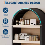 71 Tall Arched Bookcase Cabinet, Mid-Century Modern Wooden Storage Bookshelf with Adjustable Open Shelves, Pantry Display Cabinet