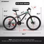 Bici da montagna Whisen 27.5 pollici Full Suspension, ammortizzatori anteriori e posteriori, freni a disco meccanici, 21 velocità