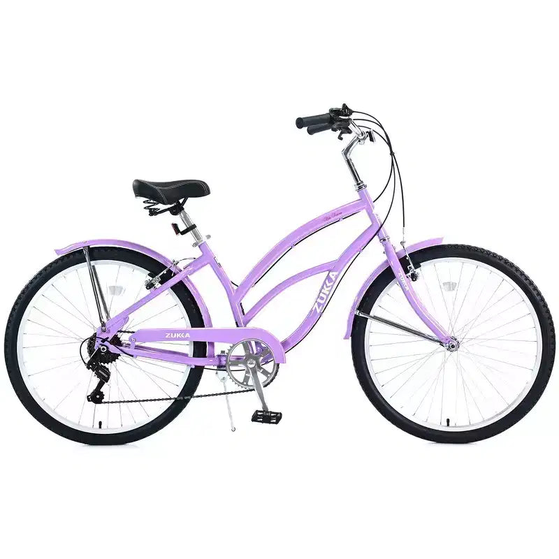 Whisen 26 Bici da donna per adulti da esterno, Beach Cruiser con telaio in acciaio ad arco ribassato, 7 velocità