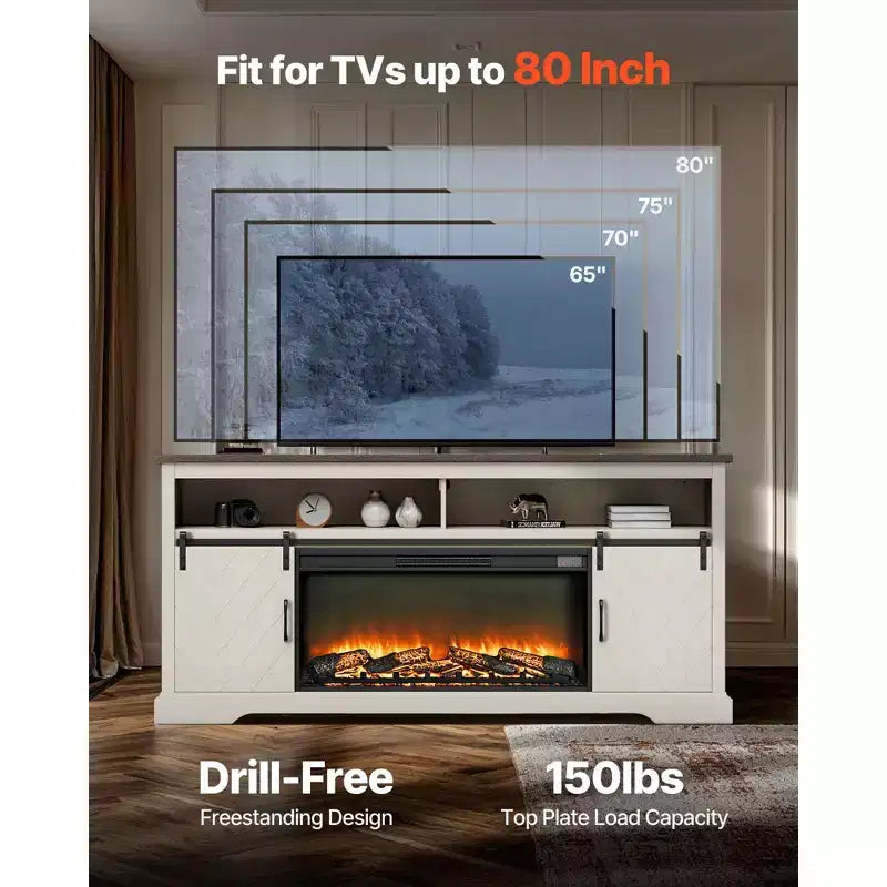 Mobile TV da camino VEVOR, mobile TV da camino rustico per TV fino a 80 pollici, mobile da intrattenimento rustico con camino da 36 pollici e luci a LED, bianco