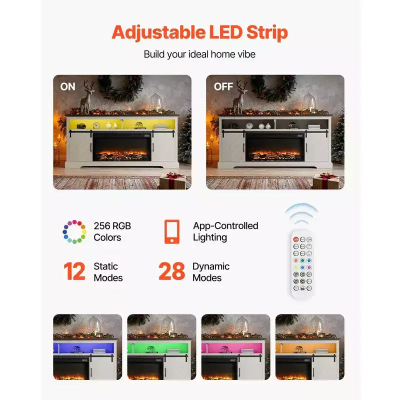 Mobile TV da camino VEVOR, mobile TV da camino rustico per TV fino a 80 pollici, mobile da intrattenimento rustico con camino da 36 pollici e luci a LED, bianco