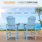 VINGLI Tall Adirondack Chair HDPE Adirondack Bar Stools with Cup Holder 1 PC, Poly Deck Chairs Outdoor Bar Stools, 350LBS (Blue, 1 PCS)