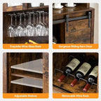 Mobile bar da fattoria con anta scorrevole a fienile, credenza rustica da 70 pollici con ripiani contenitori, portabottiglie e calici, per cucina, sala da pranzo