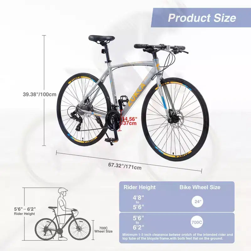 Bici ibrida Whisen 28 da adulto, bici da strada con cambio a 24 velocità, freni a disco