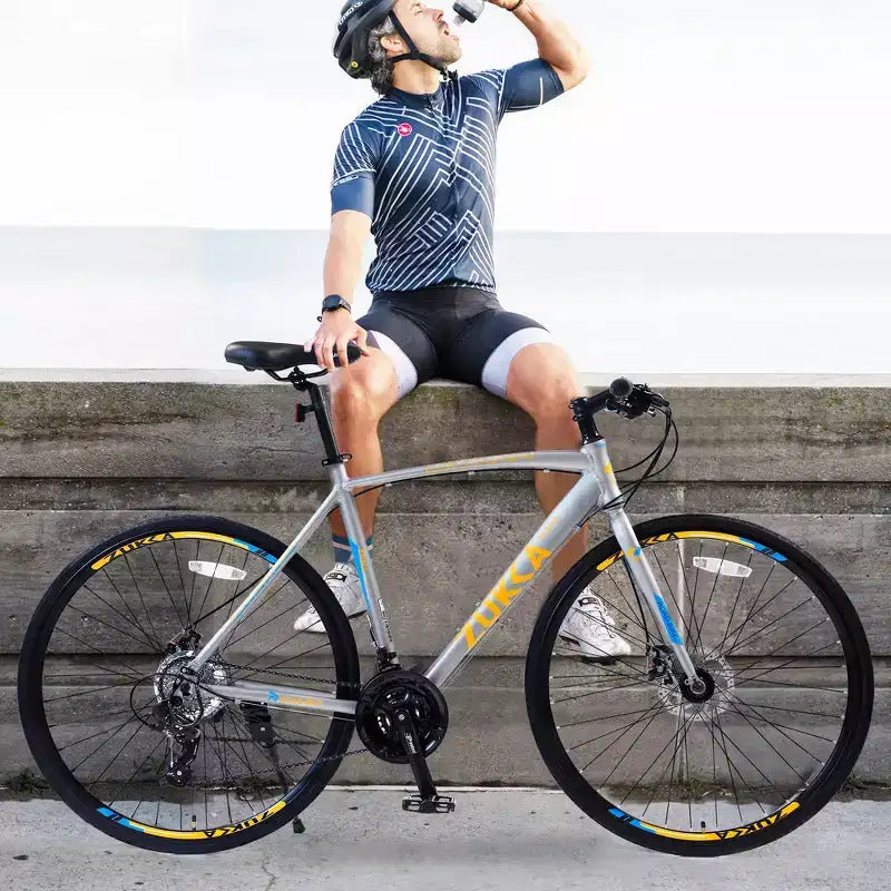Bici ibrida Whisen 28 da adulto, bici da strada con cambio a 24 velocità, freni a disco