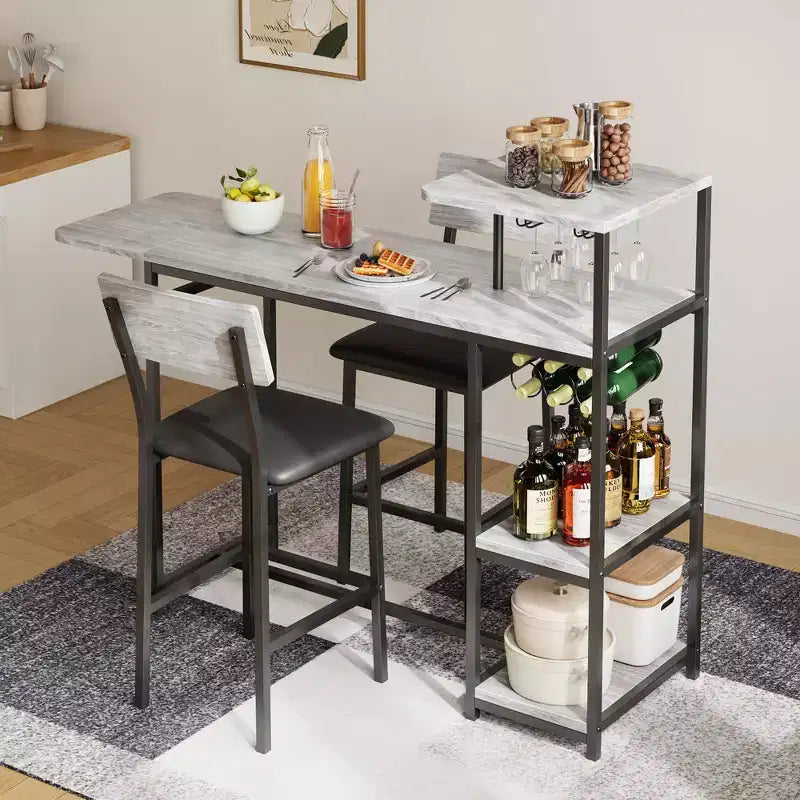 Set da pranzo moderno per 2 GustoWave, set da 3 pezzi con tavolo da bar allungabile e sedie