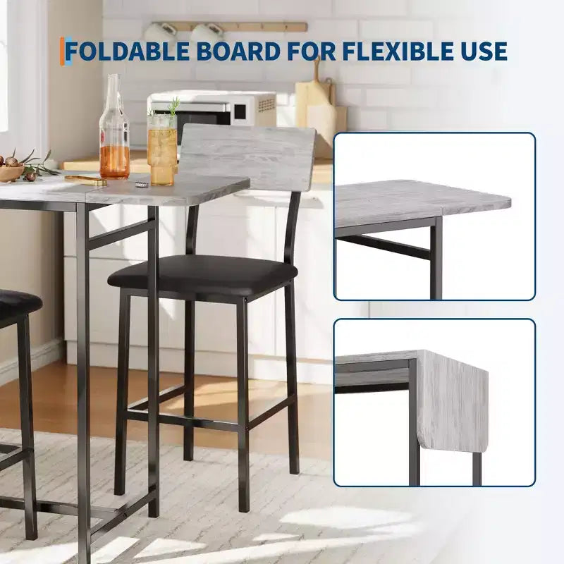 Set da pranzo moderno per 2 GustoWave, set da 3 pezzi con tavolo da bar allungabile e sedie