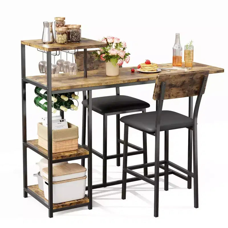 Set da pranzo moderno per 2 GustoWave, set da 3 pezzi con tavolo da bar allungabile e sedie