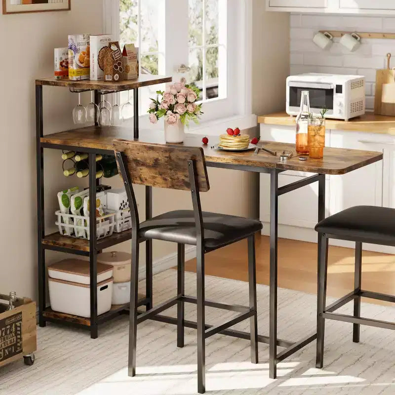 Set da pranzo moderno per 2 GustoWave, set da 3 pezzi con tavolo da bar allungabile e sedie