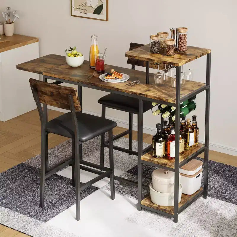 Set da pranzo moderno per 2 GustoWave, set da 3 pezzi con tavolo da bar allungabile e sedie