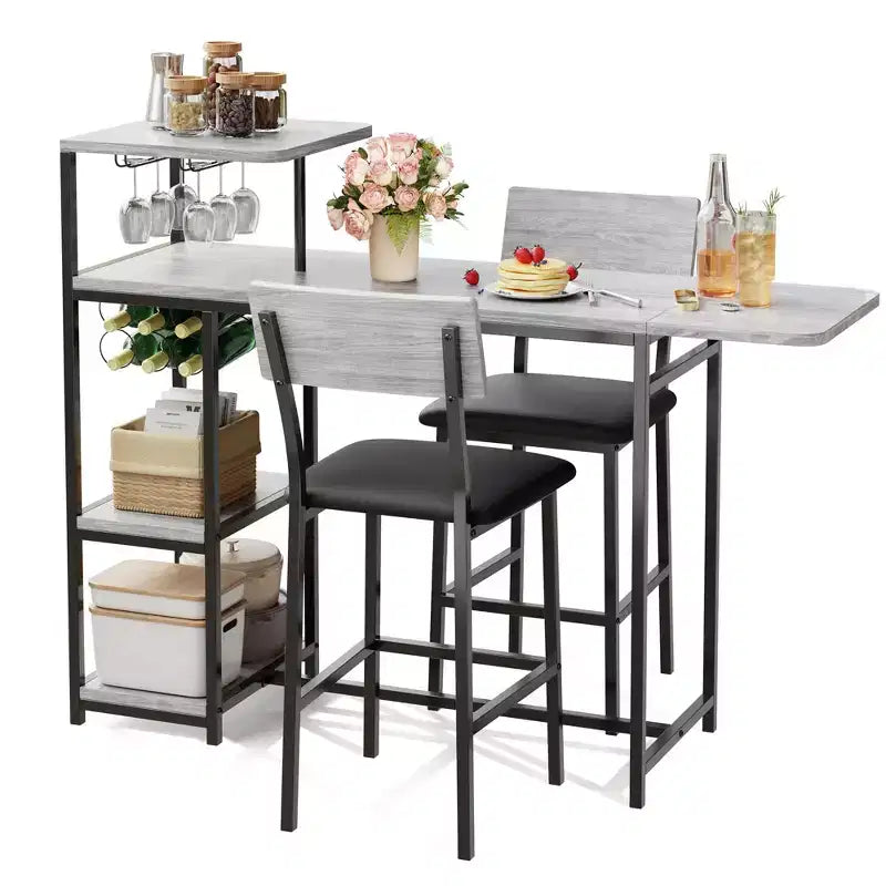 Set da pranzo moderno per 2 GustoWave, set da 3 pezzi con tavolo da bar allungabile e sedie