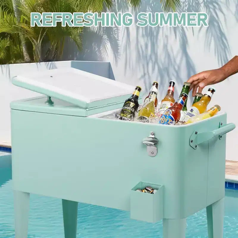 NAYSAYE 80 Quart Refrigeratore Portatile con Ruote per Bevande con Vaschetta di Raccolta, Vassoio Inferiore, per Feste in Patio, Barbecue, Spiaggia, Verde, 34.3*15.2*35.8