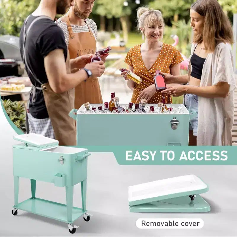 NAYSAYE 80 Quart Refrigeratore Portatile con Ruote per Bevande con Vaschetta di Raccolta, Vassoio Inferiore, per Feste in Patio, Barbecue, Spiaggia, Verde, 34.3*15.2*35.8
