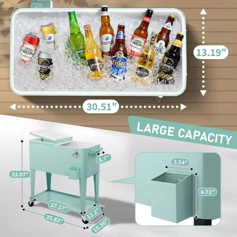 NAYSAYE 80 Quart Refrigeratore Portatile con Ruote per Bevande con Vaschetta di Raccolta, Vassoio Inferiore, per Feste in Patio, Barbecue, Spiaggia, Verde, 34.3*15.2*35.8