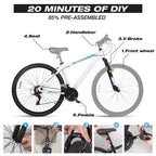 Hykolity Mountain Bike da 29 pollici 29r MTB Bicicletta Sportiva Bici Grande Full Suspension Leggera Ciclismo Outdoor per Uomini Donne Adulti - Bianco Pallido