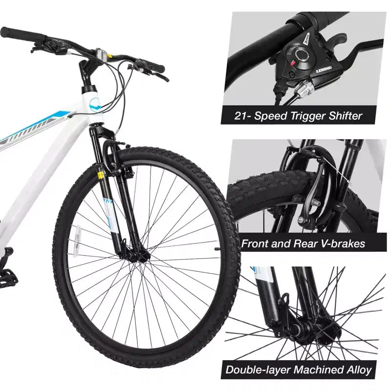 Hykolity Mountain Bike da 29 pollici 29r MTB Bicicletta Sportiva Bici Grande Full Suspension Leggera Ciclismo Outdoor per Uomini Donne Adulti - Bianco Pallido