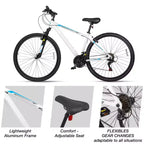 Hykolity Mountain Bike da 29 pollici 29r MTB Bicicletta Sportiva Bici Grande Full Suspension Leggera Ciclismo Outdoor per Uomini Donne Adulti - Bianco Pallido